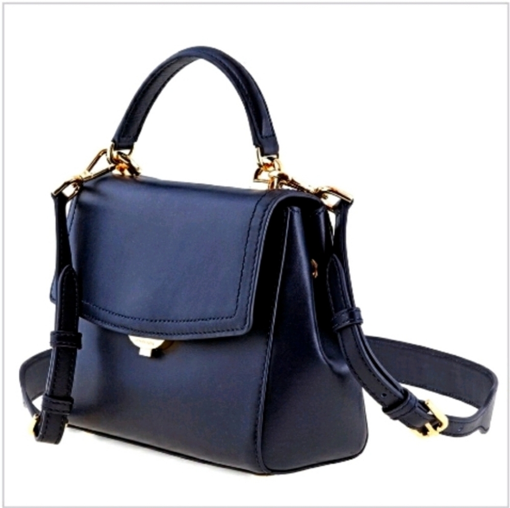 Michael Kors Ava Leather Satchel with Removable Straps. Navy/Black NWT
